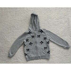 Girls Epic Threads Gray and Black Bow Hoodie Full Zip-Up Sweater Size 5 Cardigan